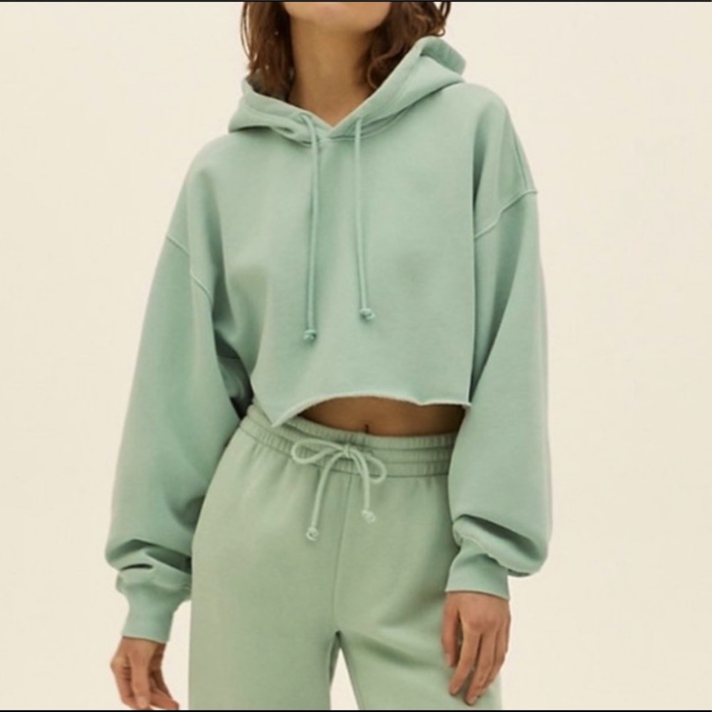 Aritzia Tna Cozyaf boyfriend hoodie crop in green